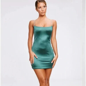 NWT MESHKI Ruby Diamante Strap Mini Dress Emerald Green Size XS